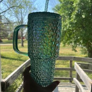Holiday Time Iridescent Aqua Textured Travel Mug with Handle